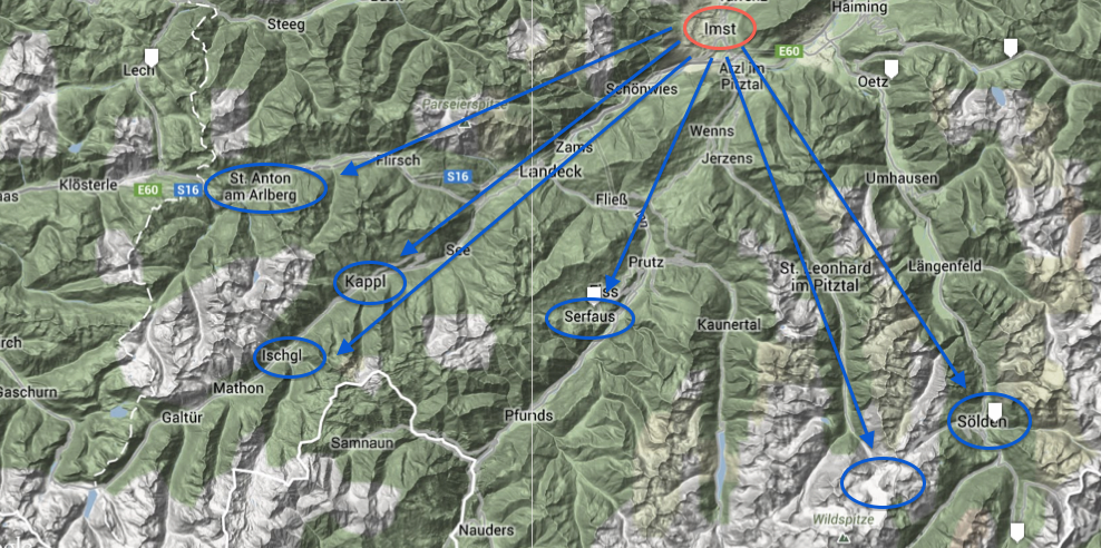 Die Landkarte mit der Übersicht der Skigebiete